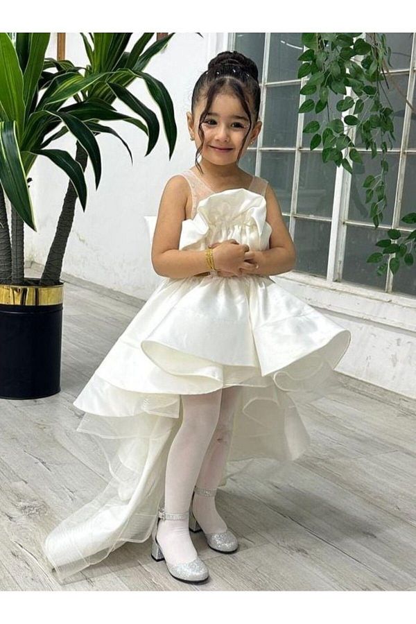 Sh ne dresses Children s Junior Sweep Train Satin Off White Evening Dress Graduation Dress Trendyol