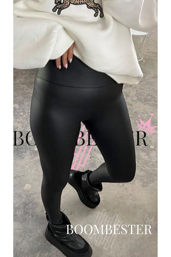 BoomBester Winter Leather Leggings with High Waist and Non Slip Fleece Trendyol