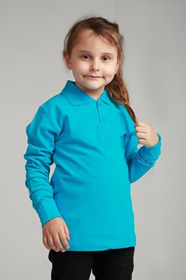 OKULCA-Turquoise Unisex Combed Cotton Polo Neck School T-Shirt 1
