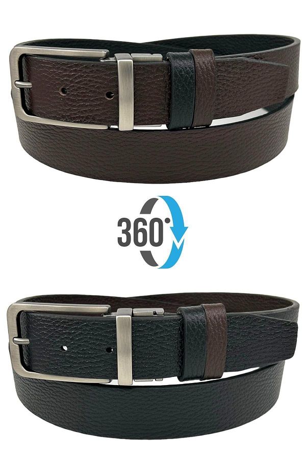 Süzer Deri-Brown Black Double Sided Genuine Leather 3.5 cm Classic Belt - 300-809 1