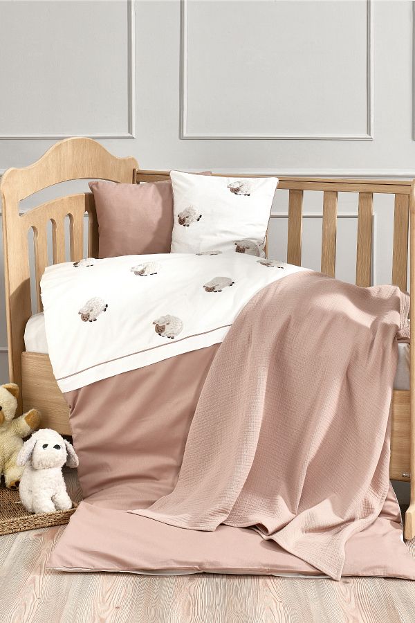 Minelya Home Collection 100 Cotton 3D Punch Baby Bedding Set Lamb Embroidered Muslin Baby Blanket with Gift Trendyol