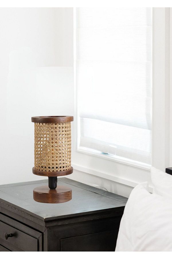 Lumexx-Gizem Walnut Table Lamp with Ratlan Lampshade 1