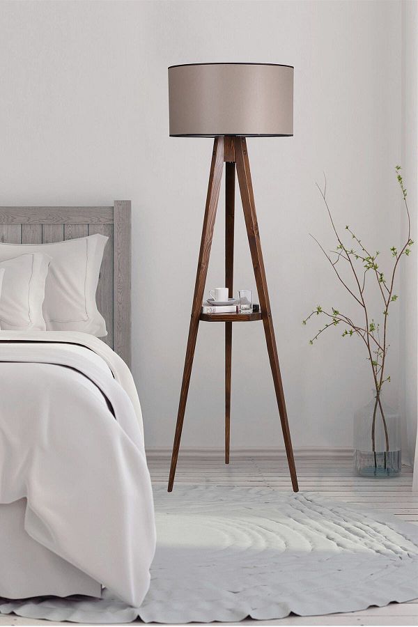 Lumexx-Walnut Floor Lamp Cylinder - Tripod with Stand, Lampshade 82 1