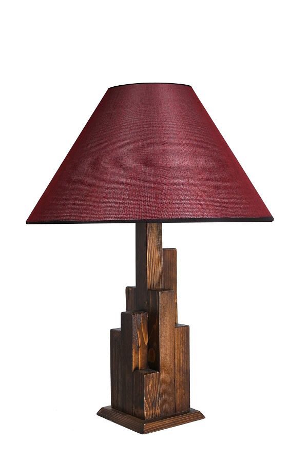 Lumexx-Claret Red Pyramid Wicker Tower Walnut Wooden Table Lamp - With Lampshade 1