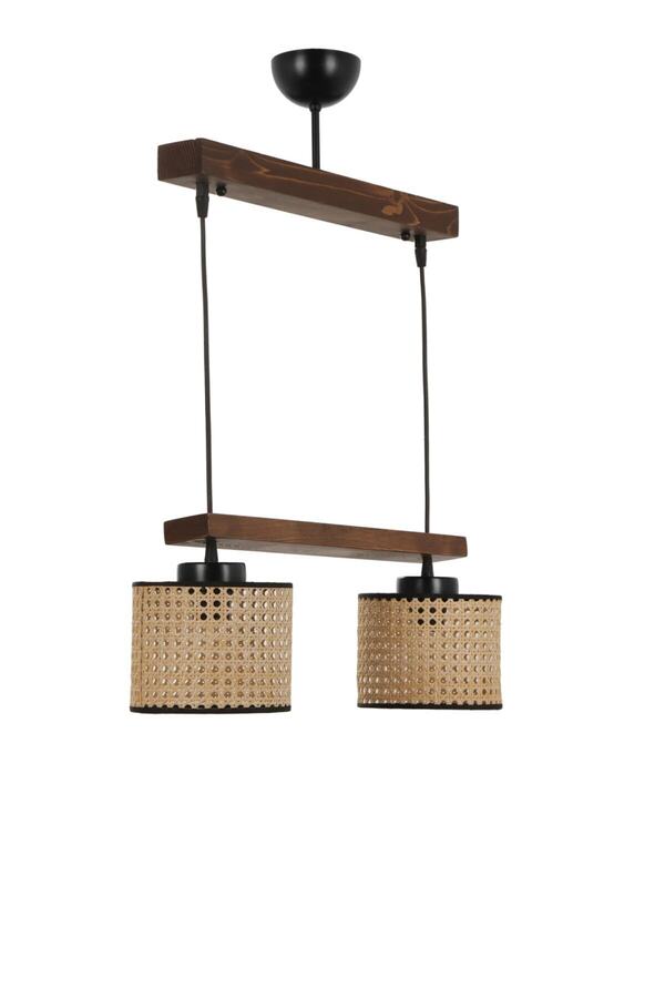Lumexx-David 2-Piece Row - Walnut Rattan Pendant Lamp Set with Lampshade 1