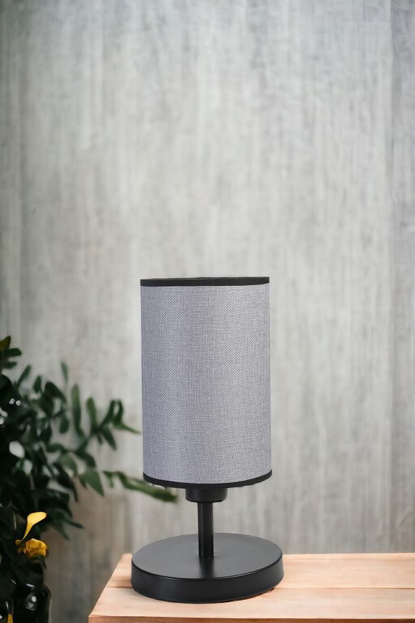Lumexx-Black Rumeili Wicker Table Lamp with Gray Lampshade 1