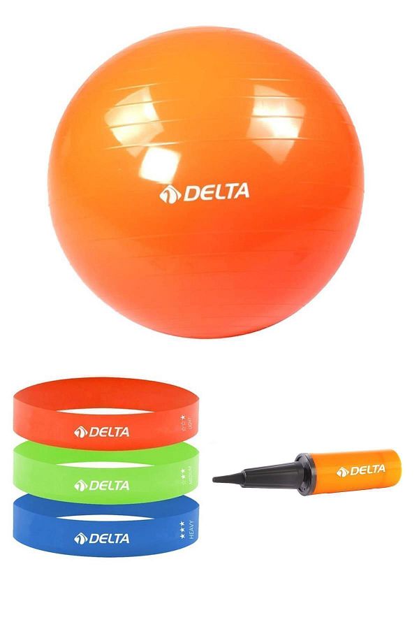Delta-180 Cm - 200 Cm Length Pilates Ball and Squat Band Set, 85 Cm Resistance Rubber Pump 1