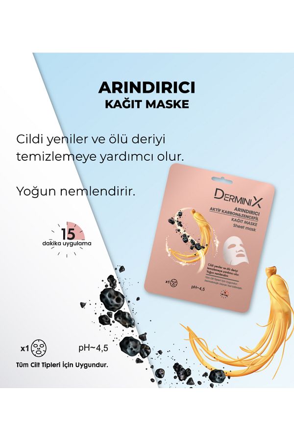 Derminix-Purifying Face Sheet Mask Containing Activated Carbon and Ginger 1