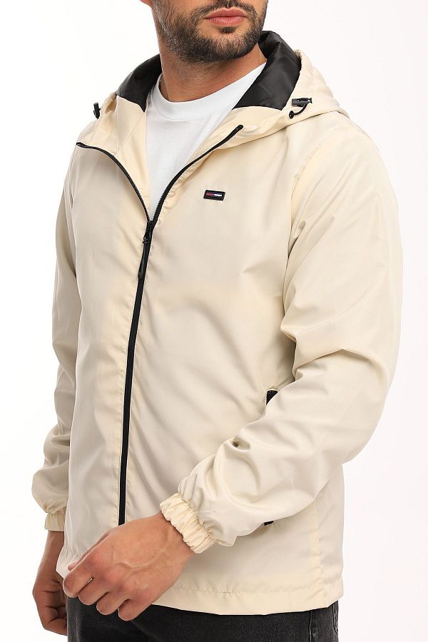 RİVERCLUP-Beigefarbene Herrenjacke – Kapuzenpullover mit Taschen und Windjacke 1