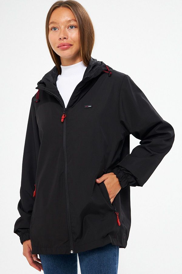 QAWWA Women s Black Lined Waterproof Hooded Sports Raincoat with Pockets Windbreaker Jacket Trendyol