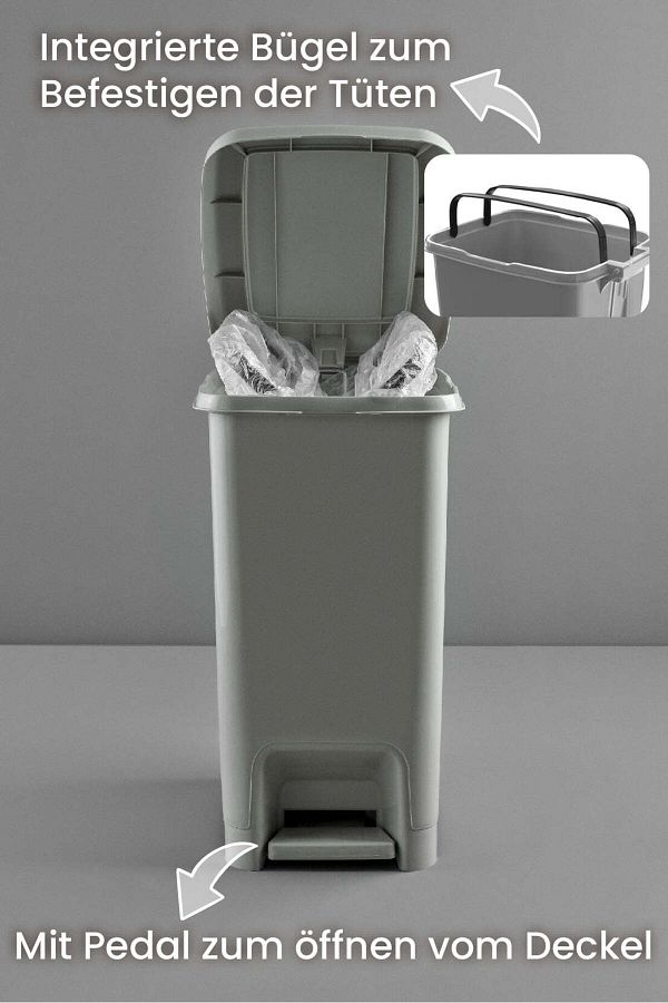 Viwares-25 Liter Slim Trittmülleimer Grau 1