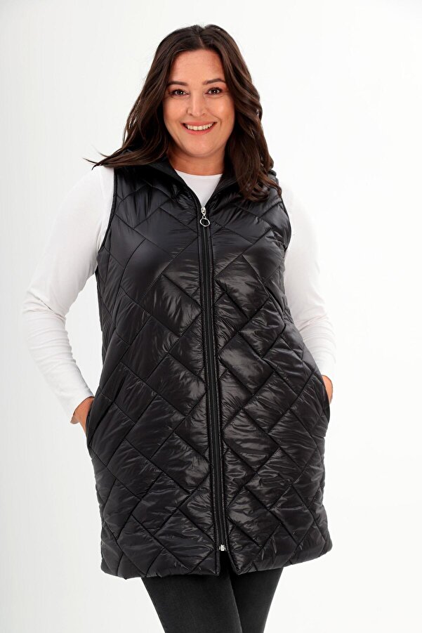 Black Puffer Jacket Plus Size Vest With Hood Metpoint Trend42Plus