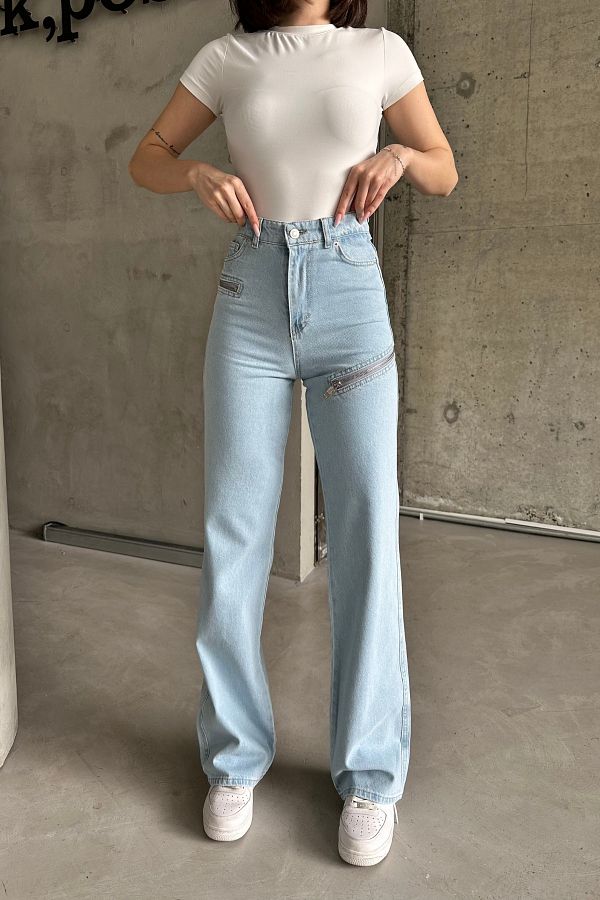 XRAY JEANS-Blugi de damă largi cu talie înaltă Palazzo Ice Blue JeansVibe 1