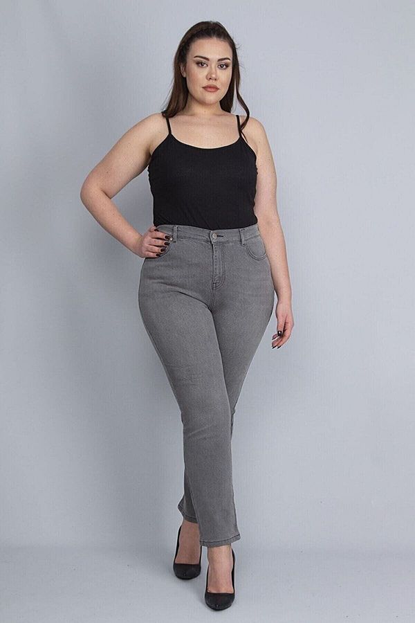 Lixera-Gray Large Size High Waist Lycra Jeans Trousers (BAGGER) 1