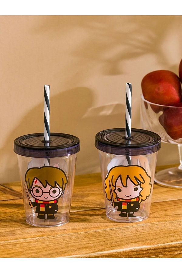LC Waikiki-LCW HOME Harry Potter Printed Glass with Straw 2 Pack 450 Ml 1