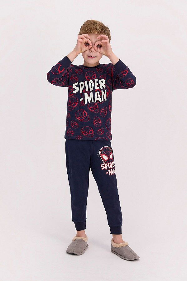 SPIDERMAN-طقم بيجامة للأولاد باللون الأزرق الداكن مرخص بأكمام طويلة D4616-c 1