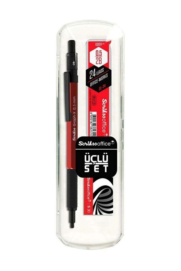 Scrikss-Graph-x Metal 0.5mm Versatil Red Pen Set - Eraser Tip 1