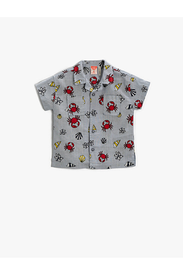 Koton Kısa Kollu Gömlek Yengeç Desenli Pamuklu Cepli