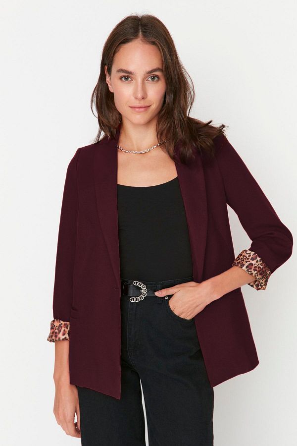 Trendyol Collection-Marynarka w kolorze claret red regular z podszewką i wzorem tkanym TWOAW20CE0316 1