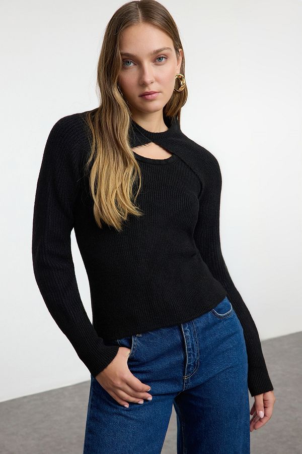 Trendyol Collection-Miękki, czarny sweter z dzianiny - Bolero, podwójny zestaw Twoaw25Kz00020 1