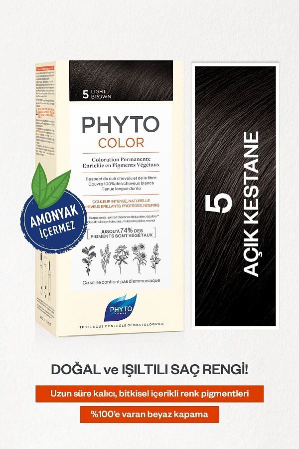 Phyto-Phytocolor 5 Light Chestnut Ammoniakfreie dauerhafte pflanzliche Haarfärbemittel 1