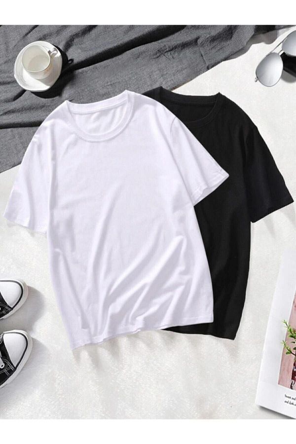 Mambo-Μπλουζάκι Unisex 2 Pack Ασπρόμαυρο Basic Oversize χτενισμένο βαμβακερό μπλουζάκι 1