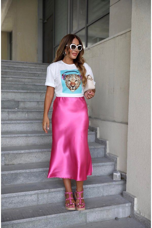 Satin midi skirt elastic waist sale
