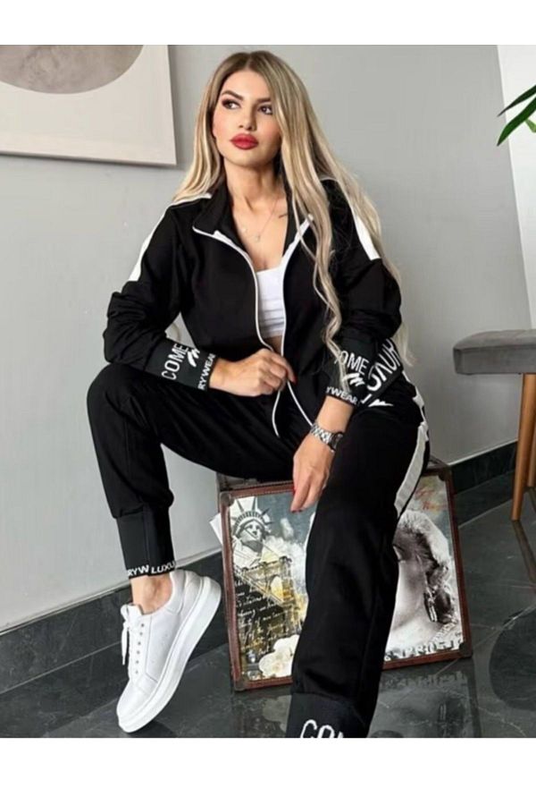 M M Luxury Wear Women s Zippered Bottom Top Tracksuit Set Embroidered 2 Thread Lycra Trendyol