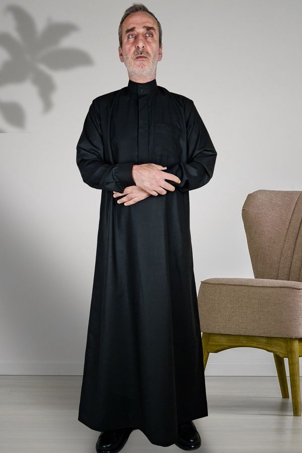 Royal Attire-Hajj Umrah Clothes - Prayer Cubic with Hidden Button and Long Sleeve Detail, Buttoned Pocket 1
