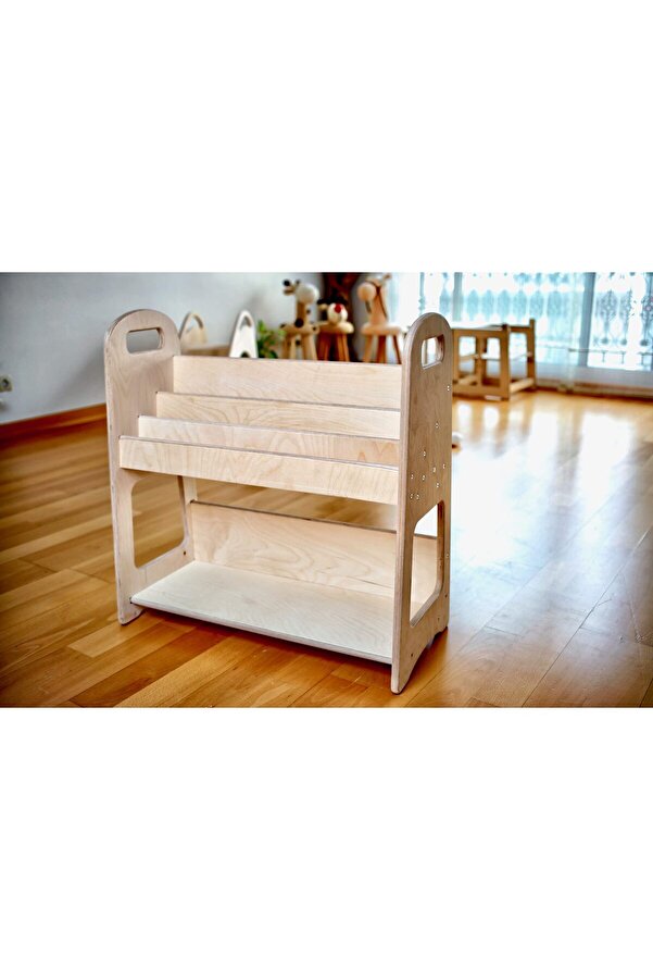 KIDOPPO Montessori Ahşap Kitaplık | Pikler Çocuk Kitaplığı | Çocuk Odası Dekoru | Ahşap Taşınabilir Kitaplık