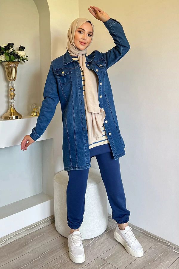 Navy blue jeans jacket deals