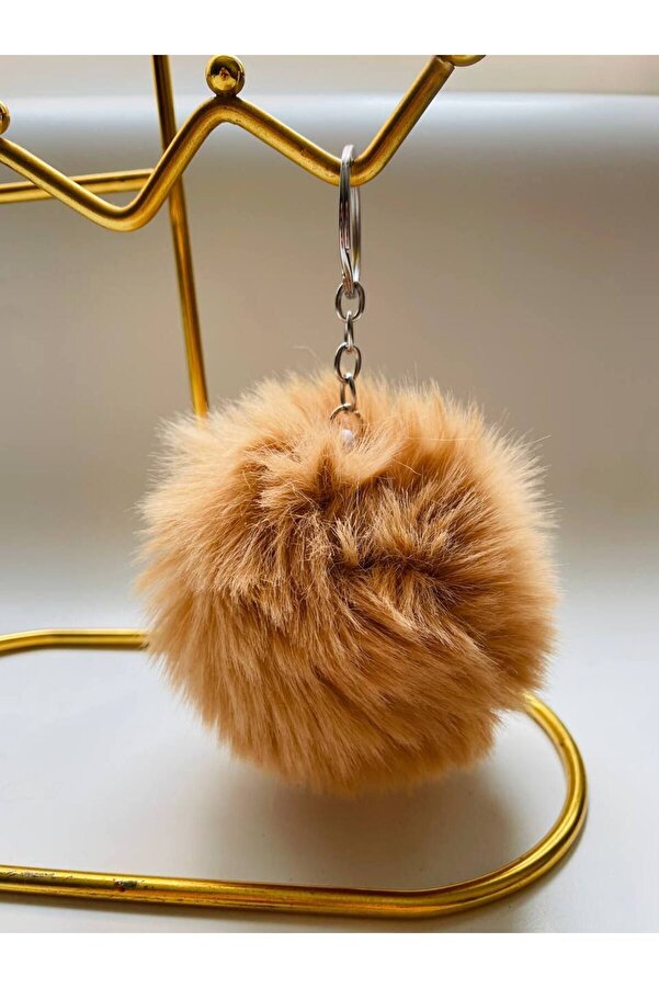 fur pom pom pom mirror keychain