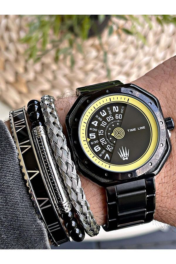 WATCHOFROYAL Black Wrist Watch with Steel Band Hardlex Mineral Glass 3atm Automatic Mechanism Aquarecer Trendyol
