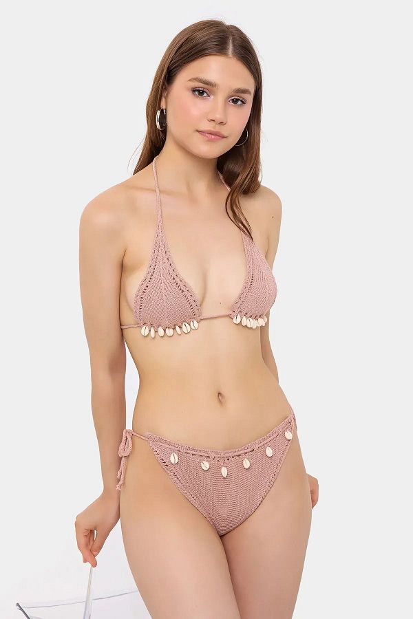 Hiccup-Triangular Mesh Binding Detailed Bikini Set with Seashells 1