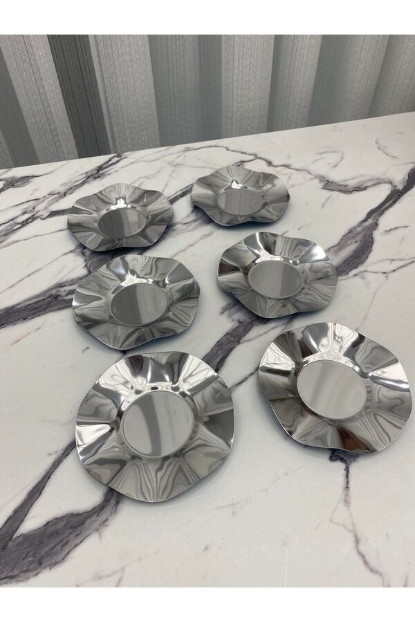 Generic Brands Luxury 6-Piece Silver Wave Model Stainless Metal Tea Plate