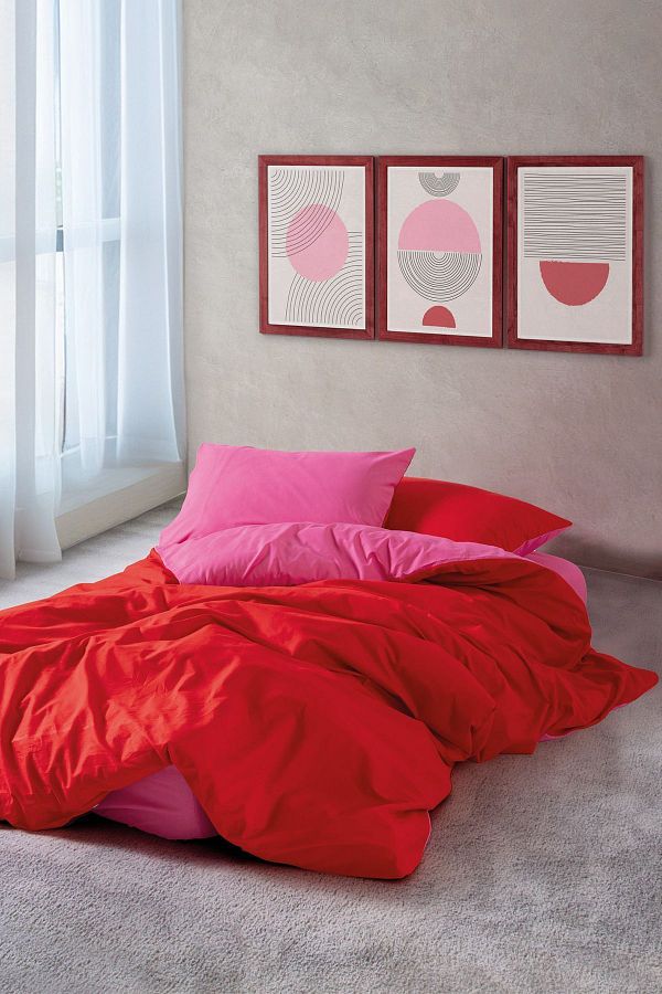 Cozy Home-Σετ Παπλωματοθήκη Μονό Popping Colors - Sage, Red & Fuchsia 1