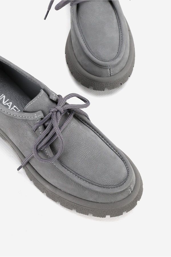 TUNAELLİ-Gray Nubuck Genuine Natural Leather - Size 36-41 Lace up Oxford Shoes 1