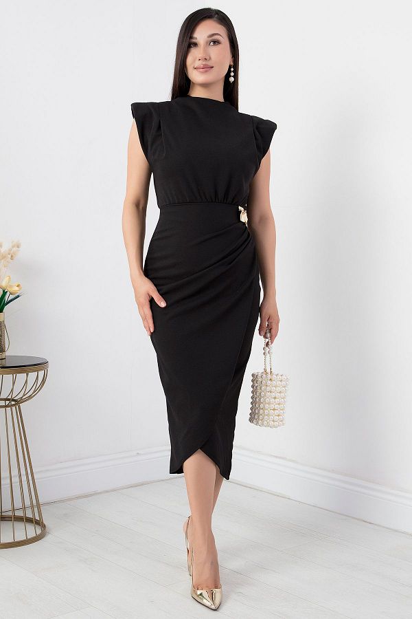 PULLIMM-Rochie cu guler vertical cu cataramă în talie NY4409 1