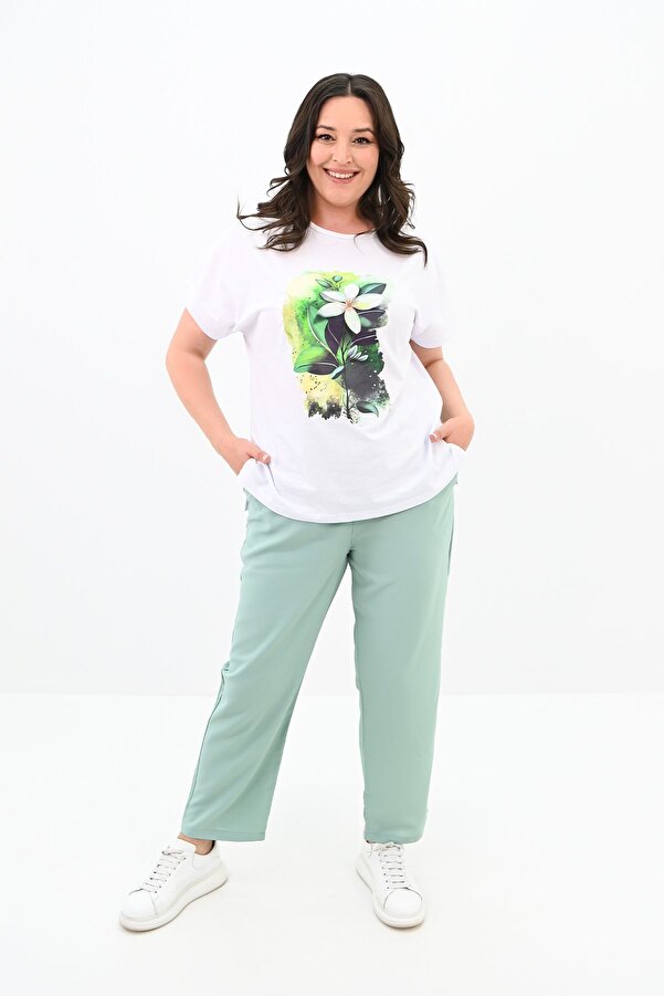 Koza Butik Plus Size Floral Printed Women's Tracksuit Set 8119