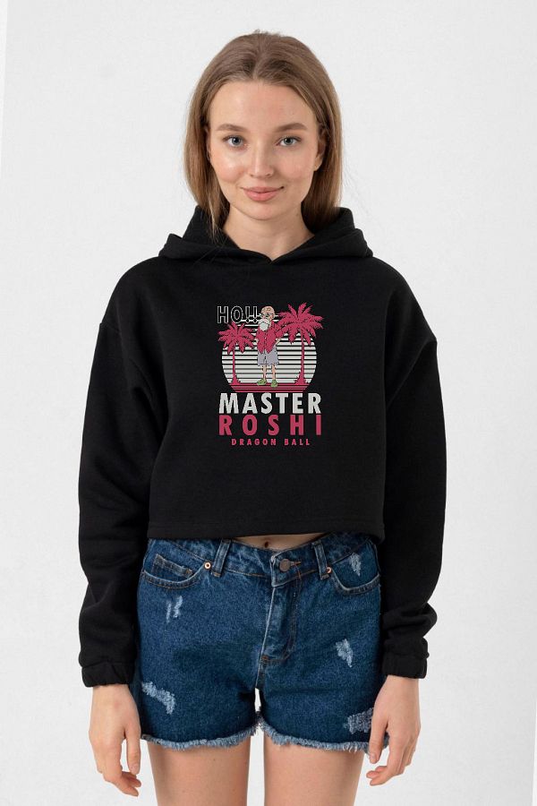 Tshirthane Dragon Ball Z Anime Master Roshi Ho Black Women s Crop Hoodie Trendyol