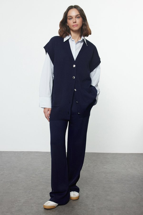 Trendyol Modest Navy Blue Vest Pants Knitwear Bottom-Top Suit Tctaw25Us00032