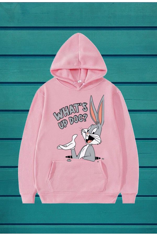 MAD COLLECT ON UNISEX Hooded Sweatshirt Looney Tunes Bugs Bunny Whats Up Dog