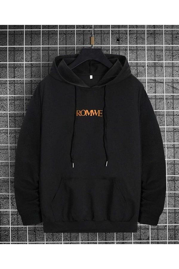 ufukmoda Men s Black Romwe Printed Crew Neck Hooded Sweatshirt Trendyol