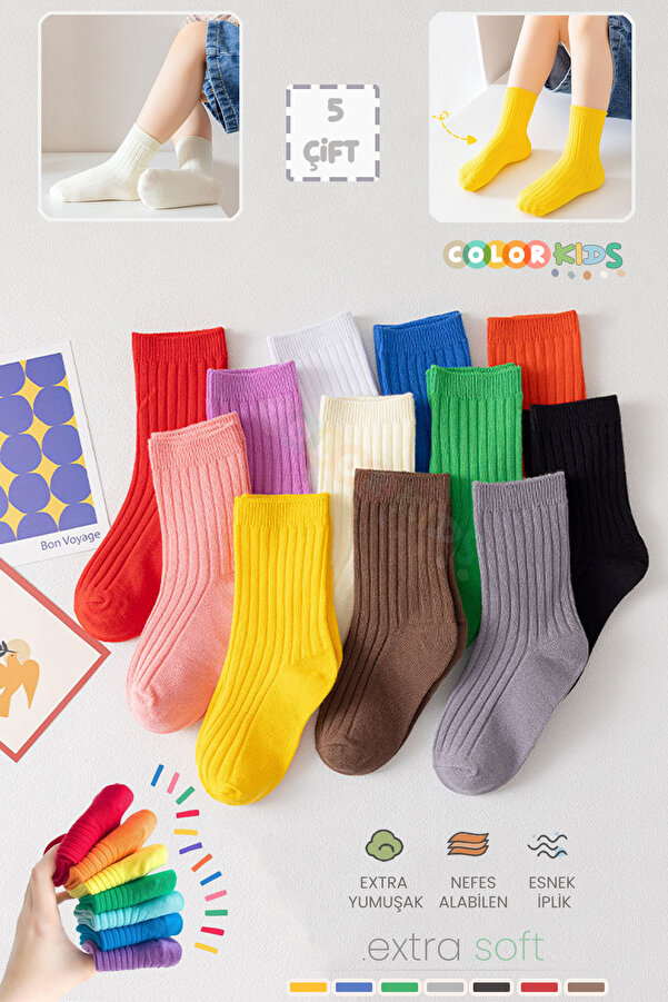 Color Socks 5 Çift Çocuk Ilkbahar - Yaz Soket Çorap Seti