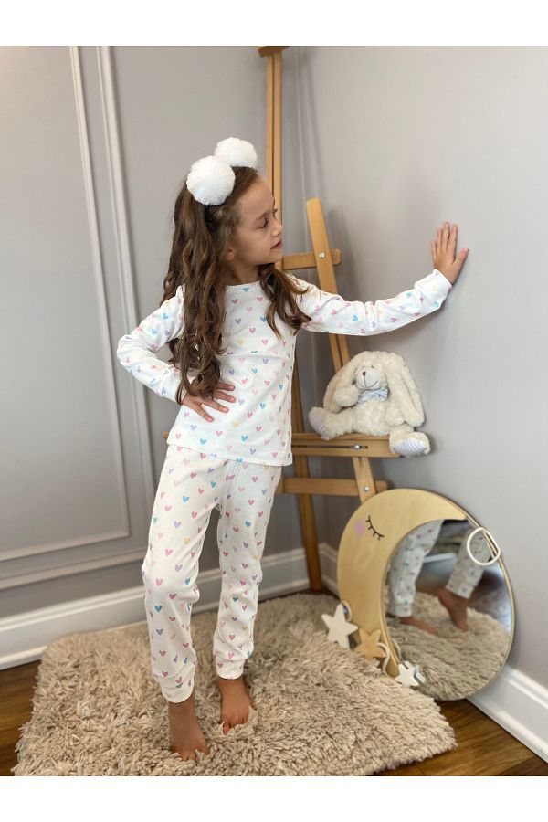 Baby Heart Printed Babyaden Cotton Long Sleeve Girl s Baby Pajama Set Trendyol