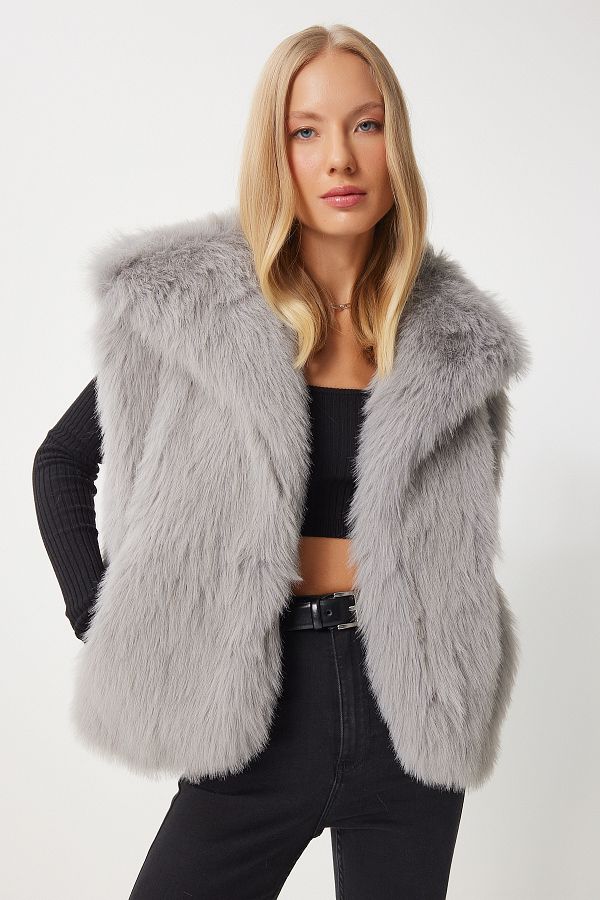 Lovely stanbul Stone Gray Faux Fur Vest Lyl0003 Trendyol