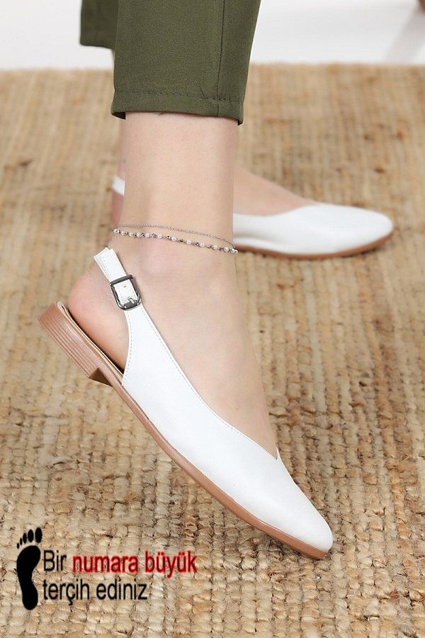 Preshley Women s Misty White Open Back Pointed Toe Daily Ballet Flats Trendyol