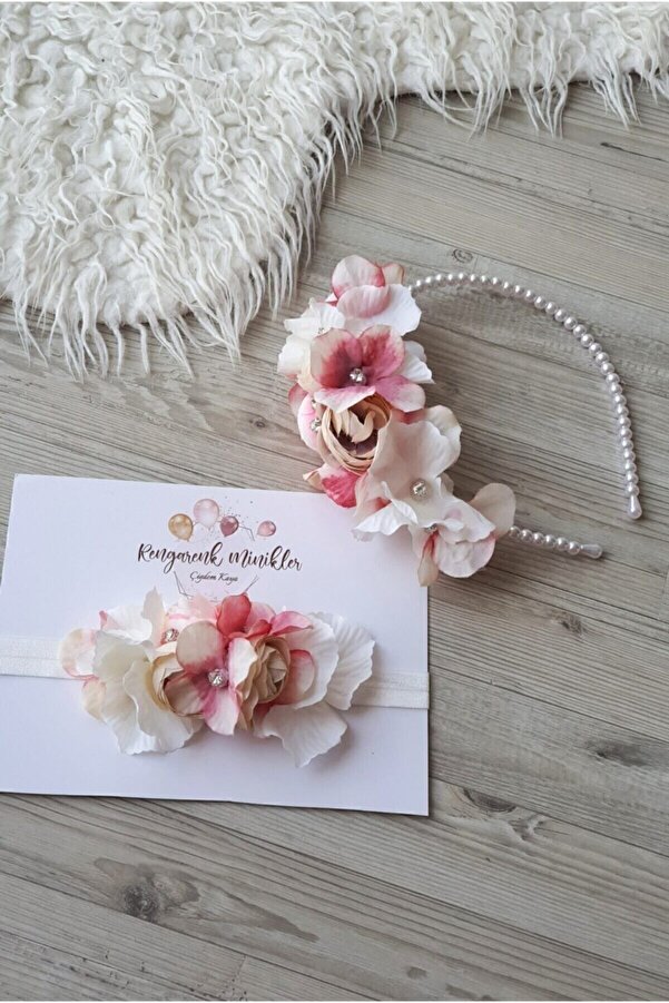 çiğdem kaya design Cicekli Incili Anne Bebek Lohusa Taç Seti