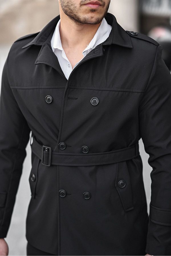 gm giyimarket Men s Seasonal Lined Double Breasted Epaulet Belted Top Coat Trencoat Trendyol