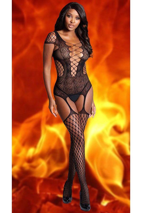 secret night-Fantasy Body Stocking with Garter Lycra Patterned All Size Fit Garter Body Stocking 1